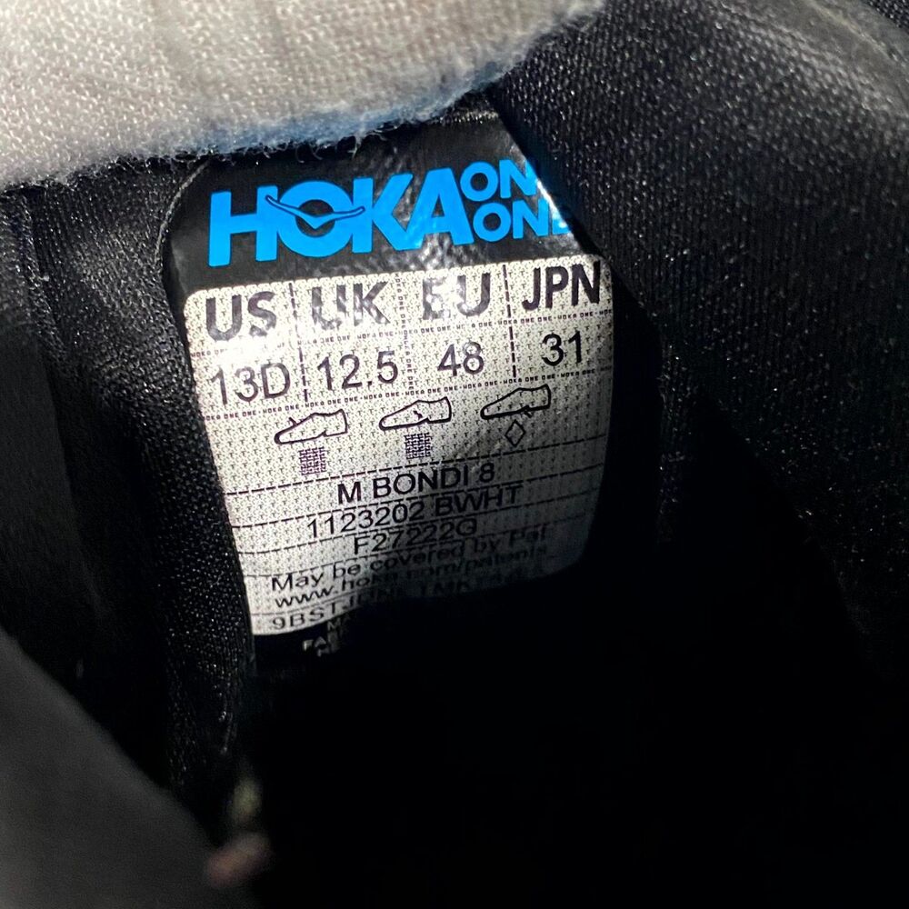 Hoka One One Bondi 8 1123202-BWHT Athletic Sneaker Mens 13D Black Mesh Cushioned - Picture 10 of 10